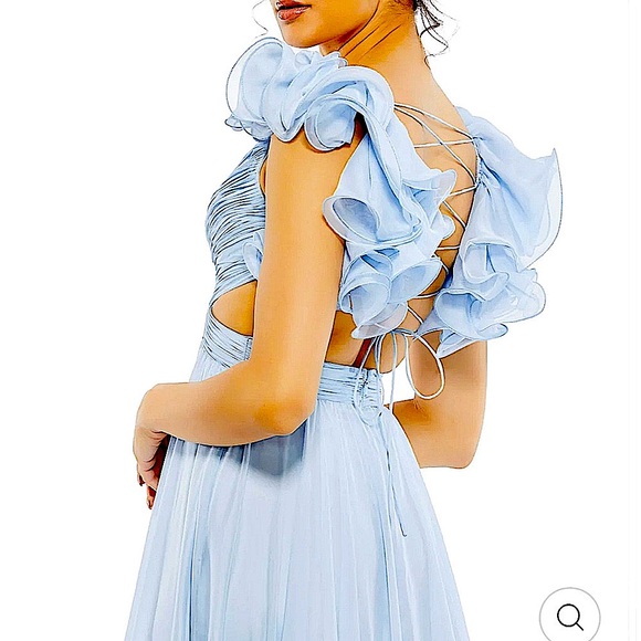 MAC DUGGAL RUFFLE TIERED CUTOUT CHIFFON GOWN ADJUSTABLE LACE UP BK 67911 SIZE 2 - Picture 5 of 13